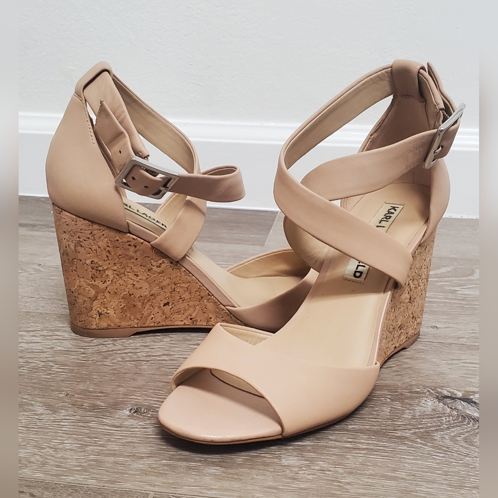 KARL LAGERFELD PARIS Nude Cork Wedge Heels Size 6.5